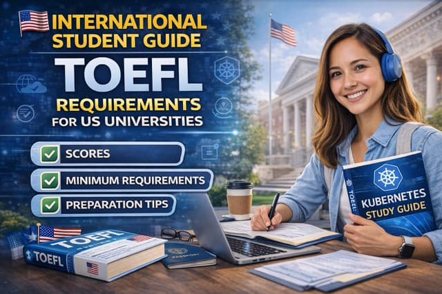 International student researching TOEFL requirements for US university admissions